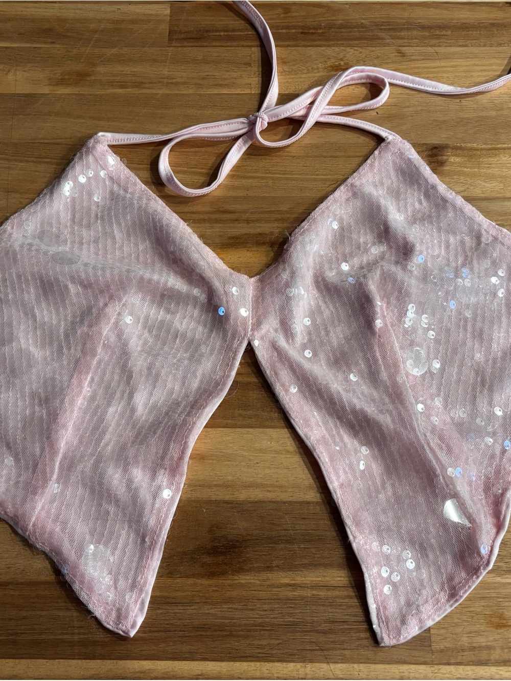 SHEIN Lace & Mesh Halter Crop Top - Light Pink SZ S. SO Cute!